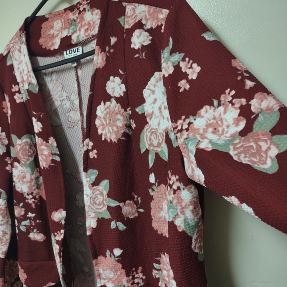 Cute Floral Burgundy Open Front Blazer Jacket Size XL - Picture 8 of 11